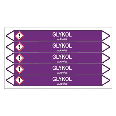 Značení potrubí, glykol,5 ks, 150 × 12 mm